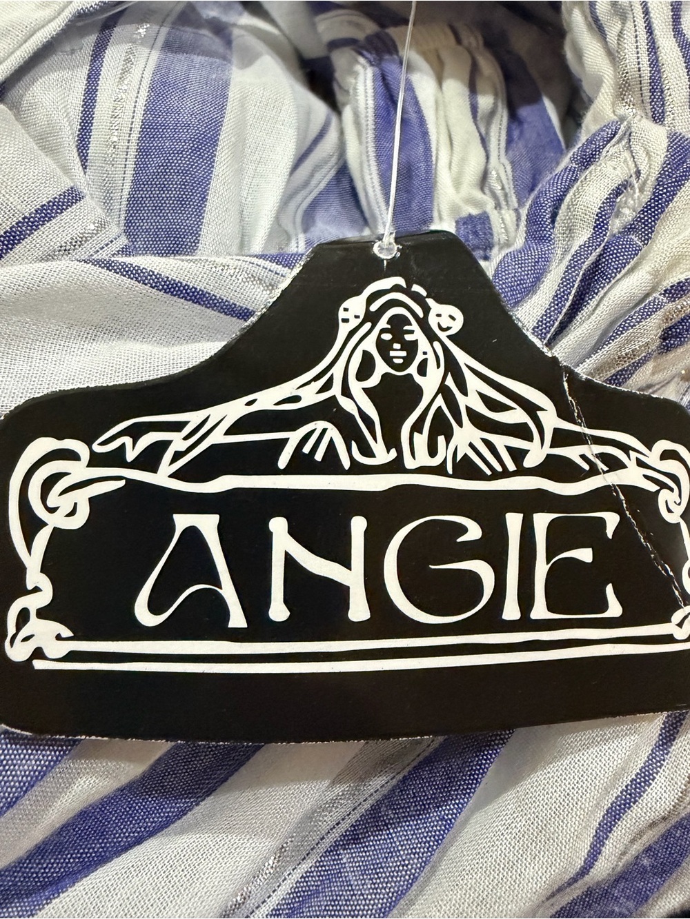 Angie Blue White Striped Tiered Sundress Metallic Lurex Tie Front Boho NWT S - Picture 8 of 9
